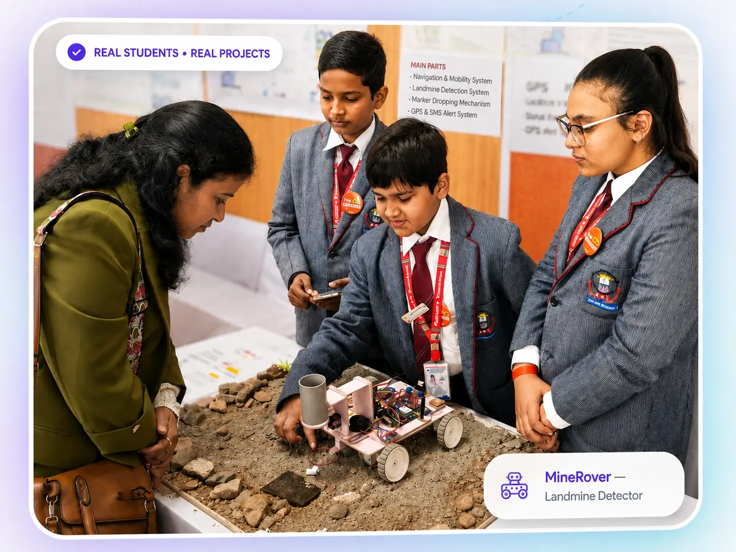 Robotronix™ students presenting the MineRover student innovation project at a school showcase